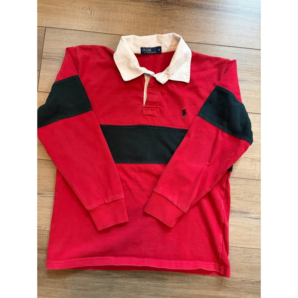 Polo Ralph Lauren Mens Red Black Colorblock Long Sleeve Rugby Shirt Size M